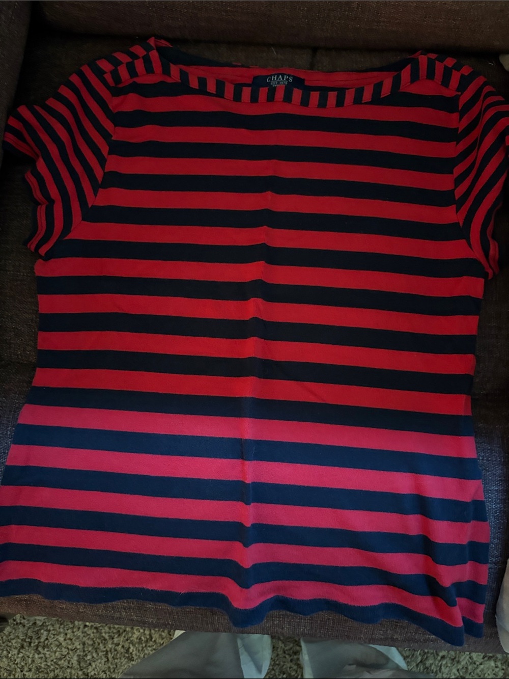 Chaps Red and Navy Striped Short Sleeve Tee